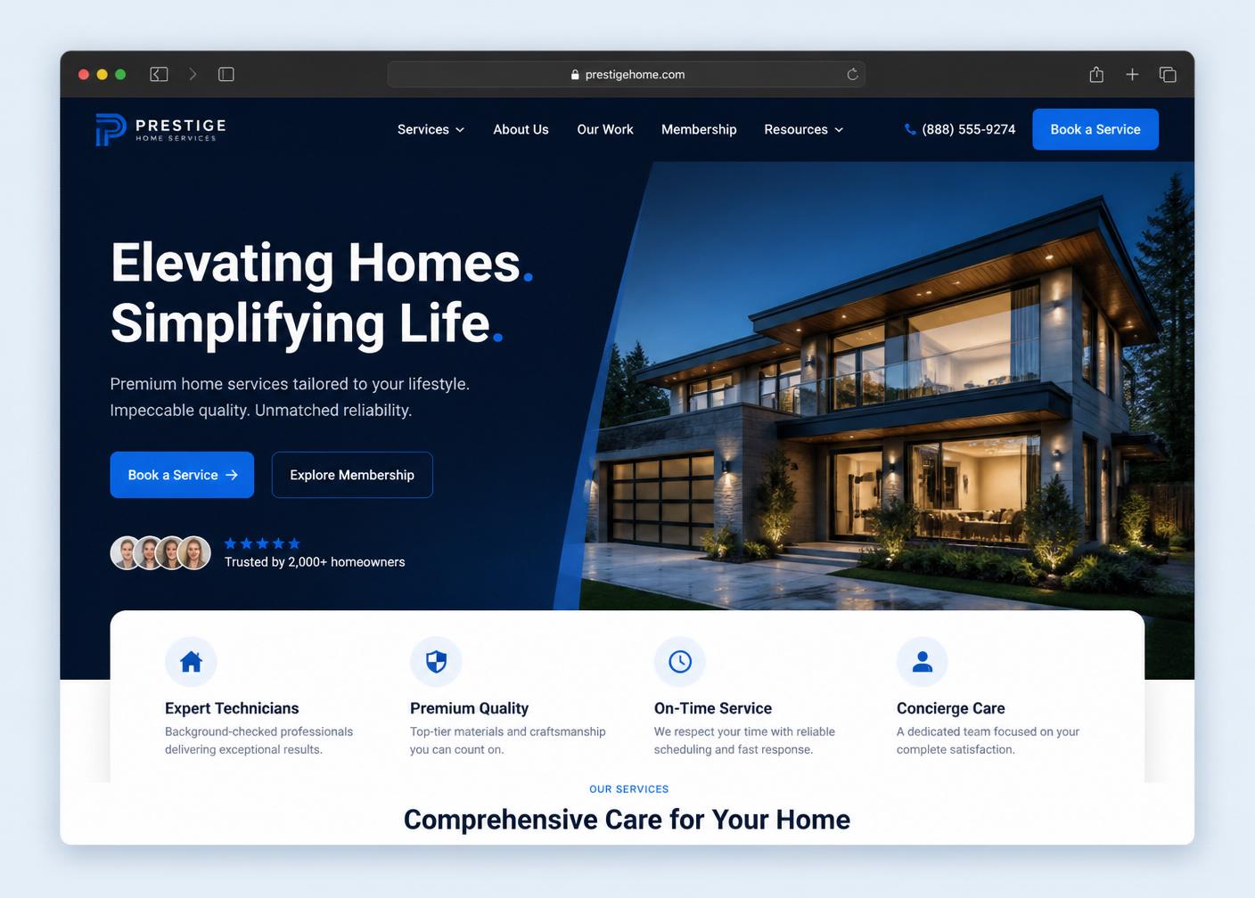 Example of a premium home services website designed by American Gulf Automation